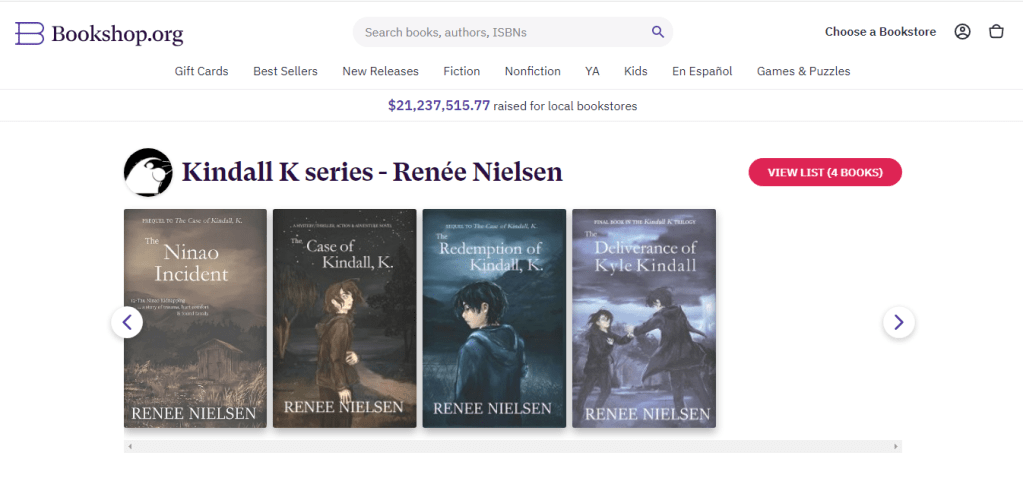 Screenshot of Callaei Books' page /  Kindall K series on Bookshop - https://bookshop.org/shop/callaeibooks