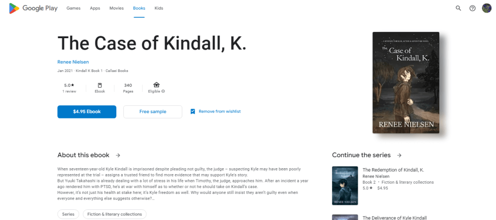 Screenshot of Google Books' page showing The Case of Kindall, K.. Screenshot source: https://play.google.com/store/books/details?pcampaignid=books_read_action&id=dW0WEAAAQBAJ